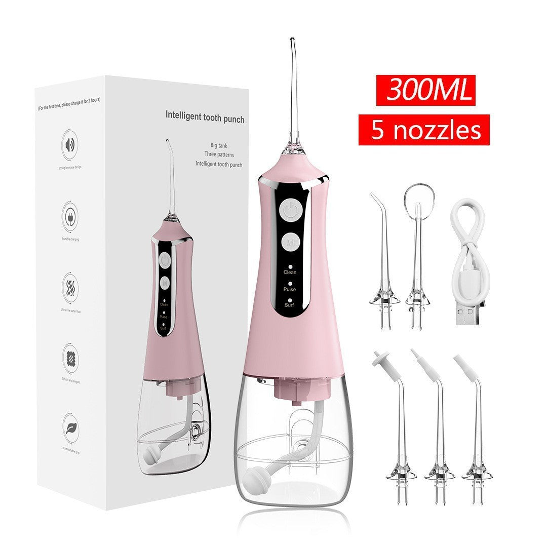 Pink 300ML Cordless Water Flosser with 5 Nozzles - Rechargeable Portable Oral Irrigator-Oral Care-PEROZ Accessories