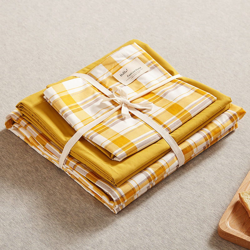 Yellow 4-Piece Cotton Bedding Set - Fits 1.5m/1.8m Beds (Duvet Cover 200x230cm, Bed Sheet 230x250cm)-Home & Garden > Bedding > Duvet Covers-PEROZ Accessories