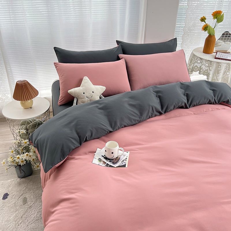 Pink and Grey 4-Piece Cotton Bedding Set - Fits 1.5m/1.8m Beds (Duvet Cover 200x230cm, Bed Sheet 230x250cm)-Home & Garden > Bedding > Duvet Covers-PEROZ Accessories
