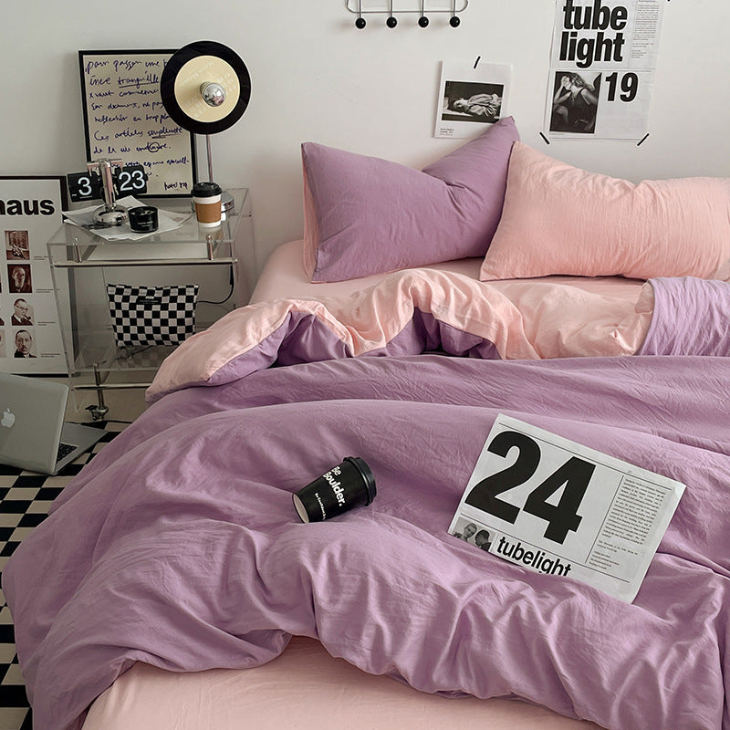 Pink-purple 1.5m Bed Fitted Sheet Set with 200x230cm Duvet Cover - 4-Piece Bedding Set-Home & Garden > Bedding > Bed Sheets-PEROZ Accessories