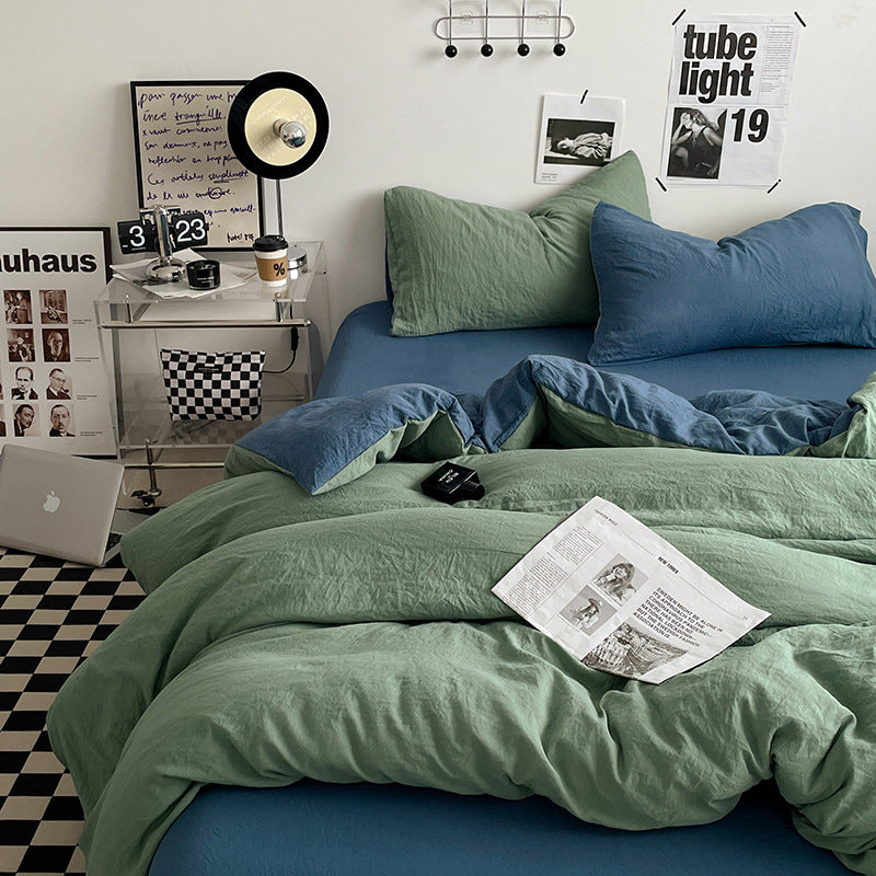 Green-blue 1.5m Bed Fitted Sheet Set with 200x230cm Duvet Cover - 4-Piece Bedding Set-Home & Garden > Bedding > Bed Sheets-PEROZ Accessories