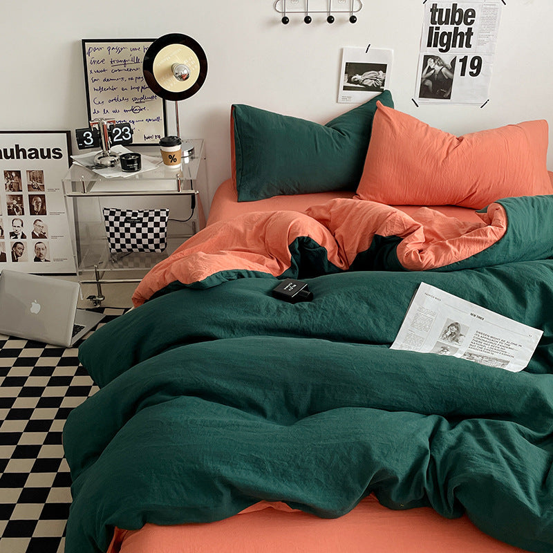 Orange-green 1.5m Bed Fitted Sheet Set with 200x230cm Duvet Cover - 4-Piece Bedding Set-Home & Garden > Bedding > Bed Sheets-PEROZ Accessories