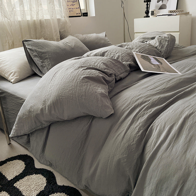 Light-grey Solid Color Solid Color Solid Color 1.5m Bed Fitted Sheet Set with 200x230cm Duvet Cover - 4-Piece Bedding Set-Home & Garden > Bedding > Bed Sheets-PEROZ Accessories