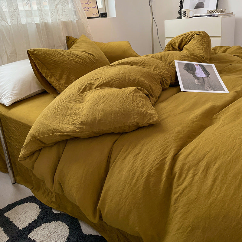 Agate Yellow Solid Color Solid Color Solid Color 1.5m Bed Fitted Sheet Set with 200x230cm Duvet Cover - 4-Piece Bedding Set-Home & Garden > Bedding > Bed Sheets-PEROZ Accessories
