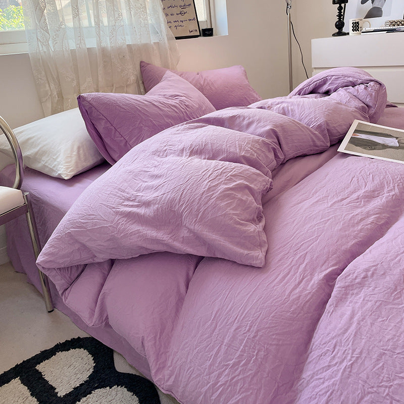 Purple Solid Color Solid Color Solid Color 1.5m Bed Fitted Sheet Set with 200x230cm Duvet Cover - 4-Piece Bedding Set-Home & Garden > Bedding > Bed Sheets-PEROZ Accessories