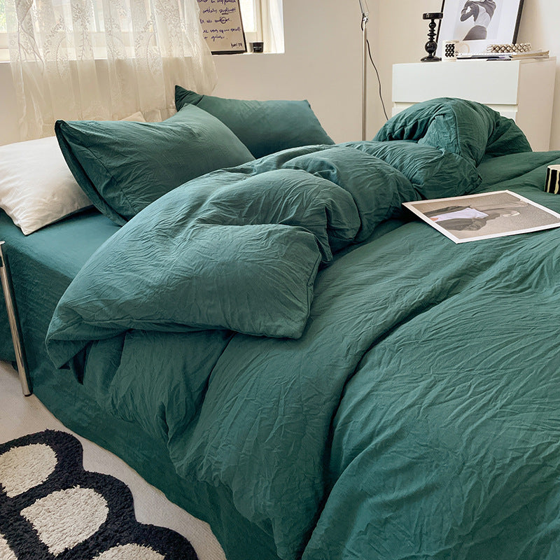 Turquoise Green Solid Color Solid Color Solid Color 1.5m Bed Fitted Sheet Set with 200x230cm Duvet Cover - 4-Piece Bedding Set-Home & Garden > Bedding > Bed Sheets-PEROZ Accessories