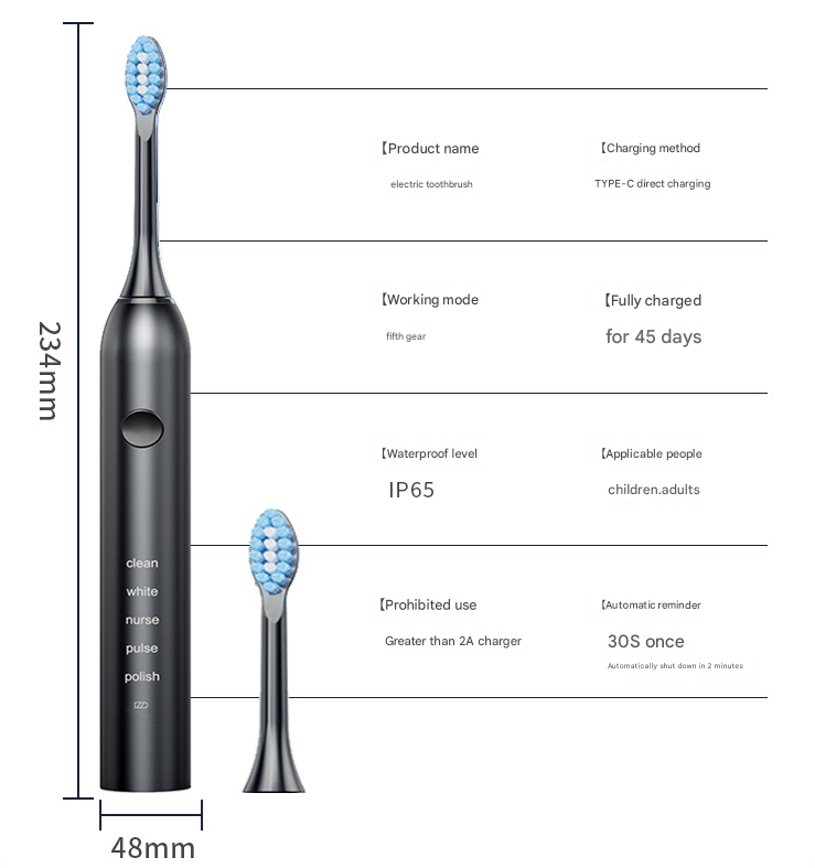 4 Brush Heads + Holder + Toothbrush Case Advanced Sonic Electric Toothbrush with 5 Modes, Smart Timer & Type-C Charging - For Adults & Kids-Oral Care-PEROZ Accessories