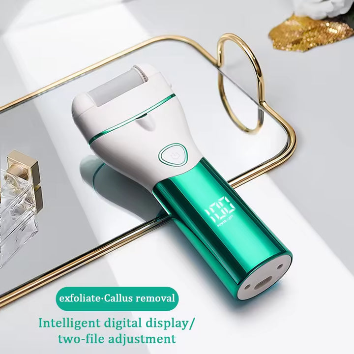 Gold And White Rechargeable Electric Foot File Callus Remover Kit - 10pc Pedicure Set with LED Display for Smooth Feet-Foot Care-PEROZ Accessories