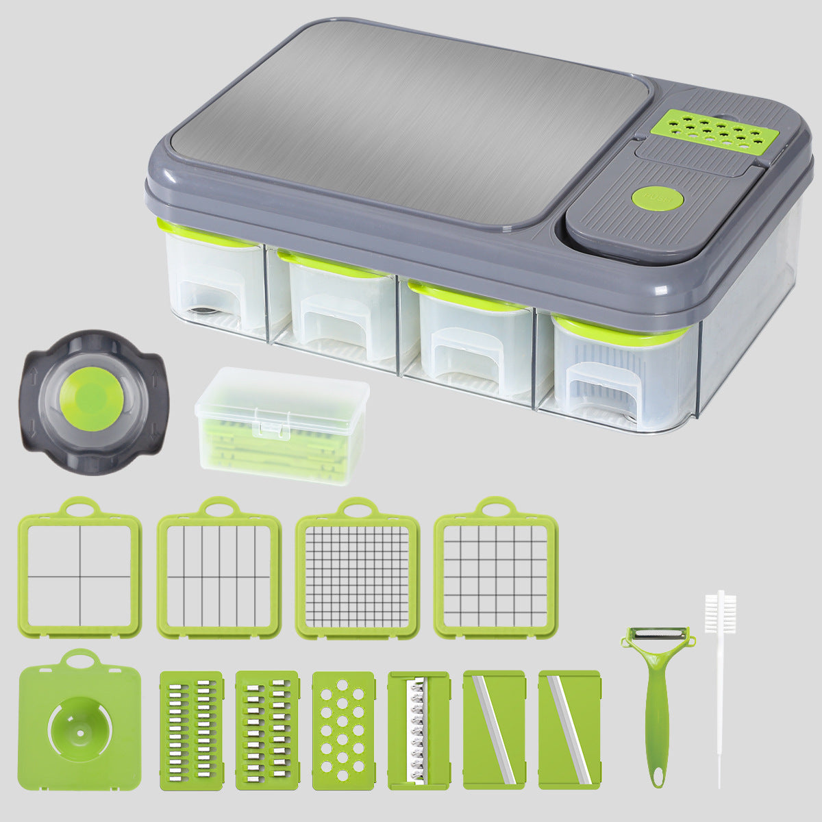 Green And Grey Ultimate 12-in-1 Multi-Functional Vegetable Slicer Dicer Chopper - Mandoline with Storage Containers & Drain Basket-Home & Garden > Kitchenware > Kitchen Utensils-PEROZ Accessories