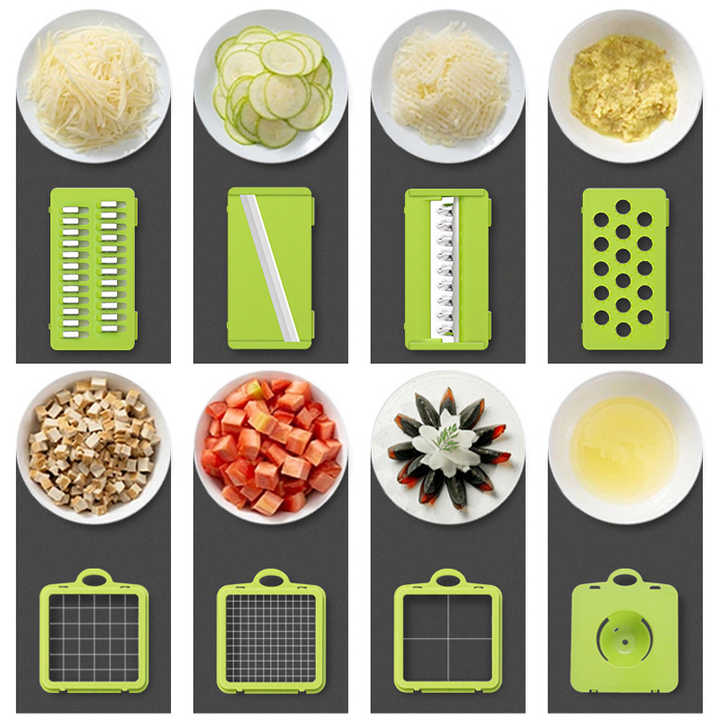 Green And Grey Ultimate 12-in-1 Multi-Functional Vegetable Slicer Dicer Chopper - Mandoline with Storage Containers & Drain Basket-Home & Garden > Kitchenware > Kitchen Utensils-PEROZ Accessories