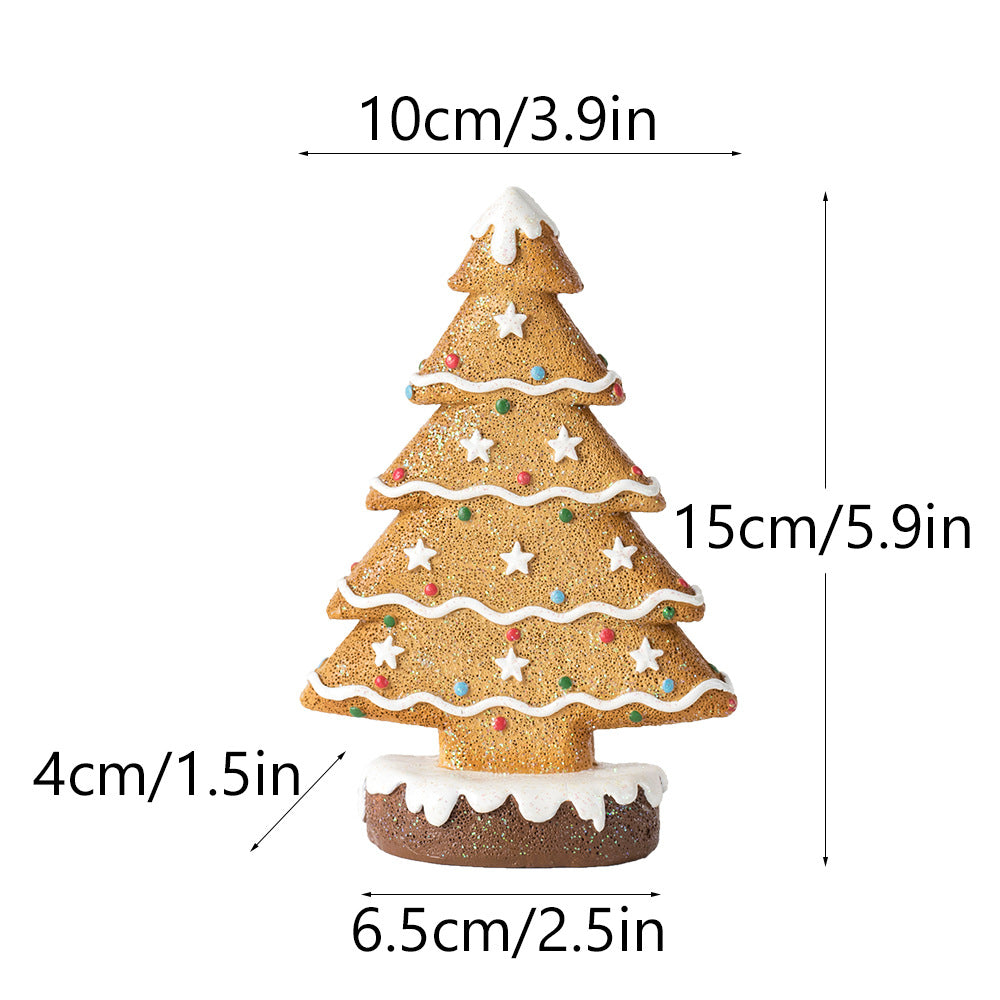 2 Pcs (1 Yellow + 1 Brown) Charming Gingerbread Christmas Tree Figurine - Festive Resin Holiday Table Decor Ornament-Occasions > Christmas > Christmas Decorations-PEROZ Accessories