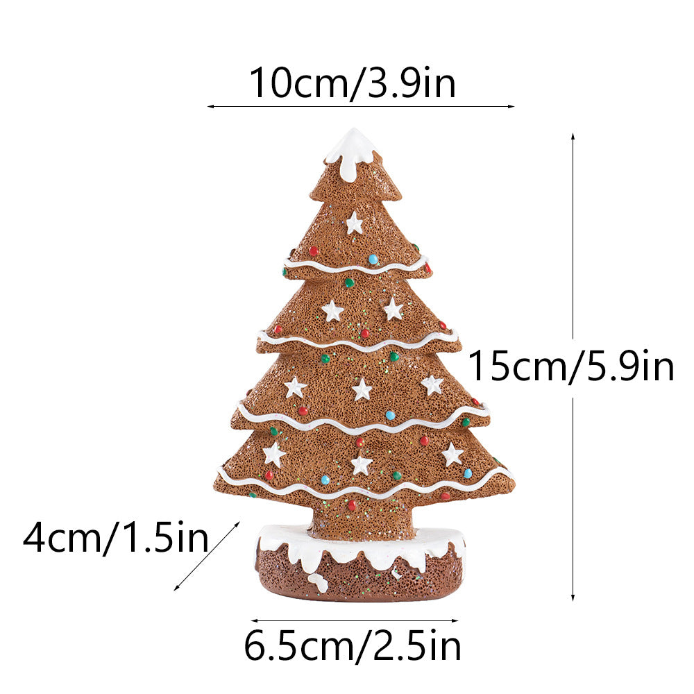 2 Pcs (1 Yellow + 1 Brown) Charming Gingerbread Christmas Tree Figurine - Festive Resin Holiday Table Decor Ornament-Occasions > Christmas > Christmas Decorations-PEROZ Accessories