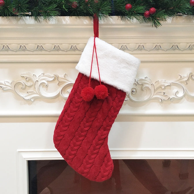 Red Large Cable Knit Christmas Stocking - Classic 43cm Holiday Decor for Fireplace Hanging-Occasions > Christmas > Christmas Decorations-PEROZ Accessories