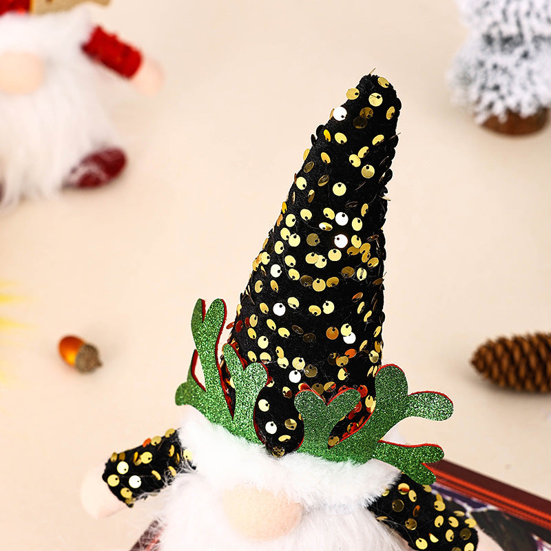 Light-Up Christmas Gnome Plush Doll with Sequin Hat & Antlers - Festive LED Tabletop Decoration(gold)-Occasions > Christmas > Christmas Decorations-PEROZ Accessories