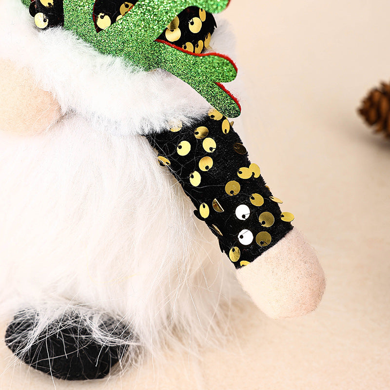 Light-Up Christmas Gnome Plush Doll with Sequin Hat & Antlers - Festive LED Tabletop Decoration(silver)-Occasions > Christmas > Christmas Decorations-PEROZ Accessories