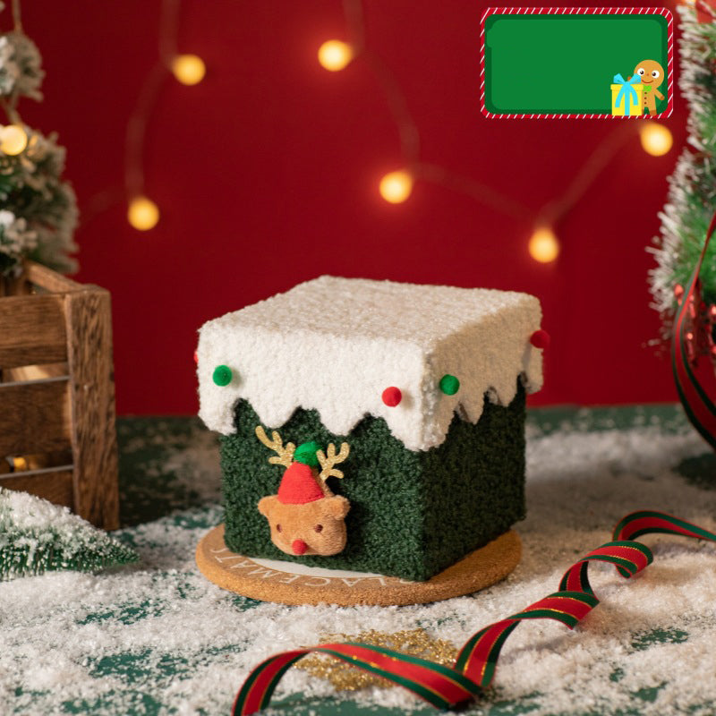 White and Green Luxe Plush Christmas Gift Box - Decorative Holiday Treat Box with Snowy Trim-Occasions > Christmas > Christmas Decorations-PEROZ Accessories