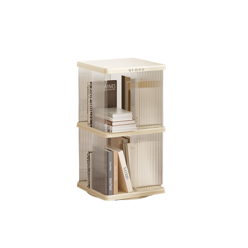 Rotating Storage Bookshelf Square 2 layers- Cream White Multi-Layer Storage Rack, 36x36x69.5cm (ABS+PET)-Furniture > Living Room > Bookcases & Shelves-PEROZ Accessories