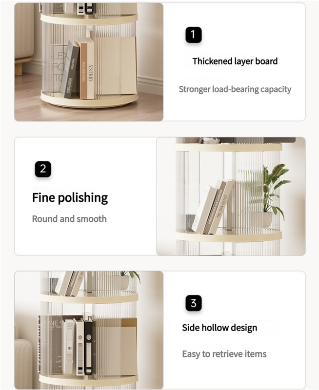 Rotating circular bookshelf 2 layers- Cream White Multi-Layer Storage Rack, 40.5x40.5x69.5cm (ABS+PET)-Furniture > Living Room > Bookcases & Shelves-PEROZ Accessories