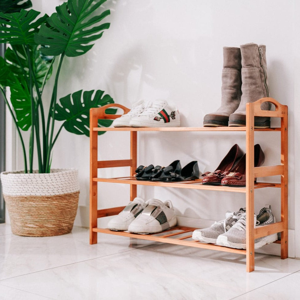 Bamboo 3 Tiers Layers Storage Shoe Rack & Organiser-Furniture > Living Room > Shoe Storage-PEROZ Accessories