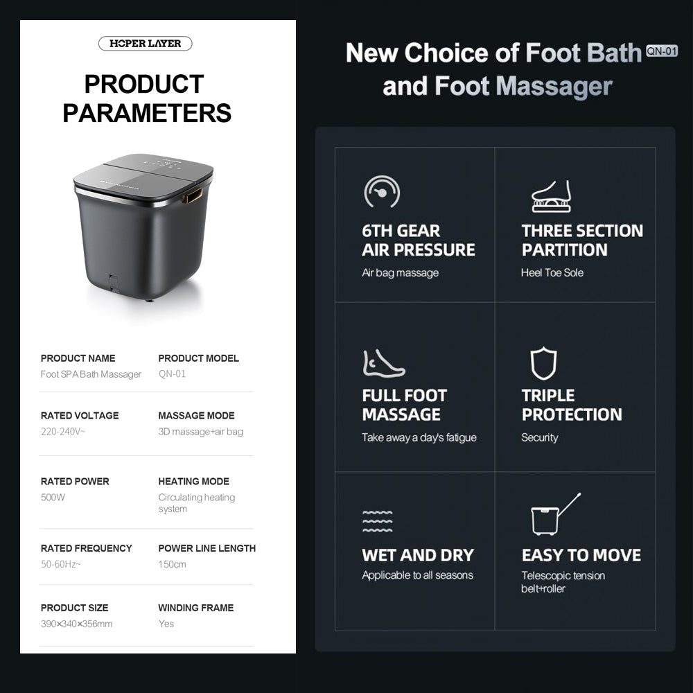 Hoper Layer Foot SPA Airbag Squeezing Foot Bath Massager Dry and Wet Dual-use QN-01-Foot Care-PEROZ Accessories
