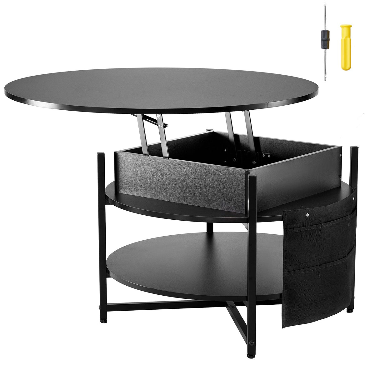 Lift Top Coffee Table 35.3" Round Coffee Table for Living Room Black-Furniture > Outdoor > Outdoor Dining Sets-PEROZ Accessories