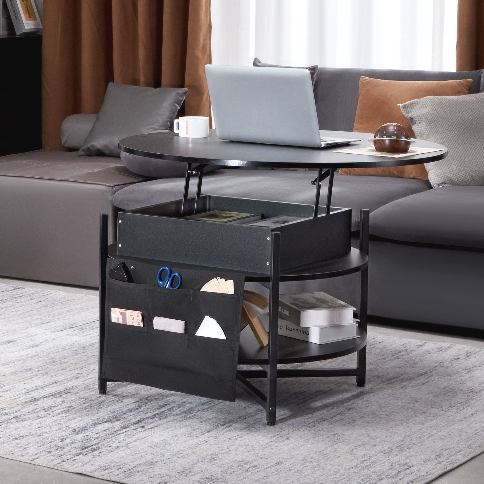 VEVOR Lift Top Coffee Table 35.3" Round Coffee Table for Living Room Black-Furniture > Outdoor > Outdoor Dining Sets-PEROZ Accessories