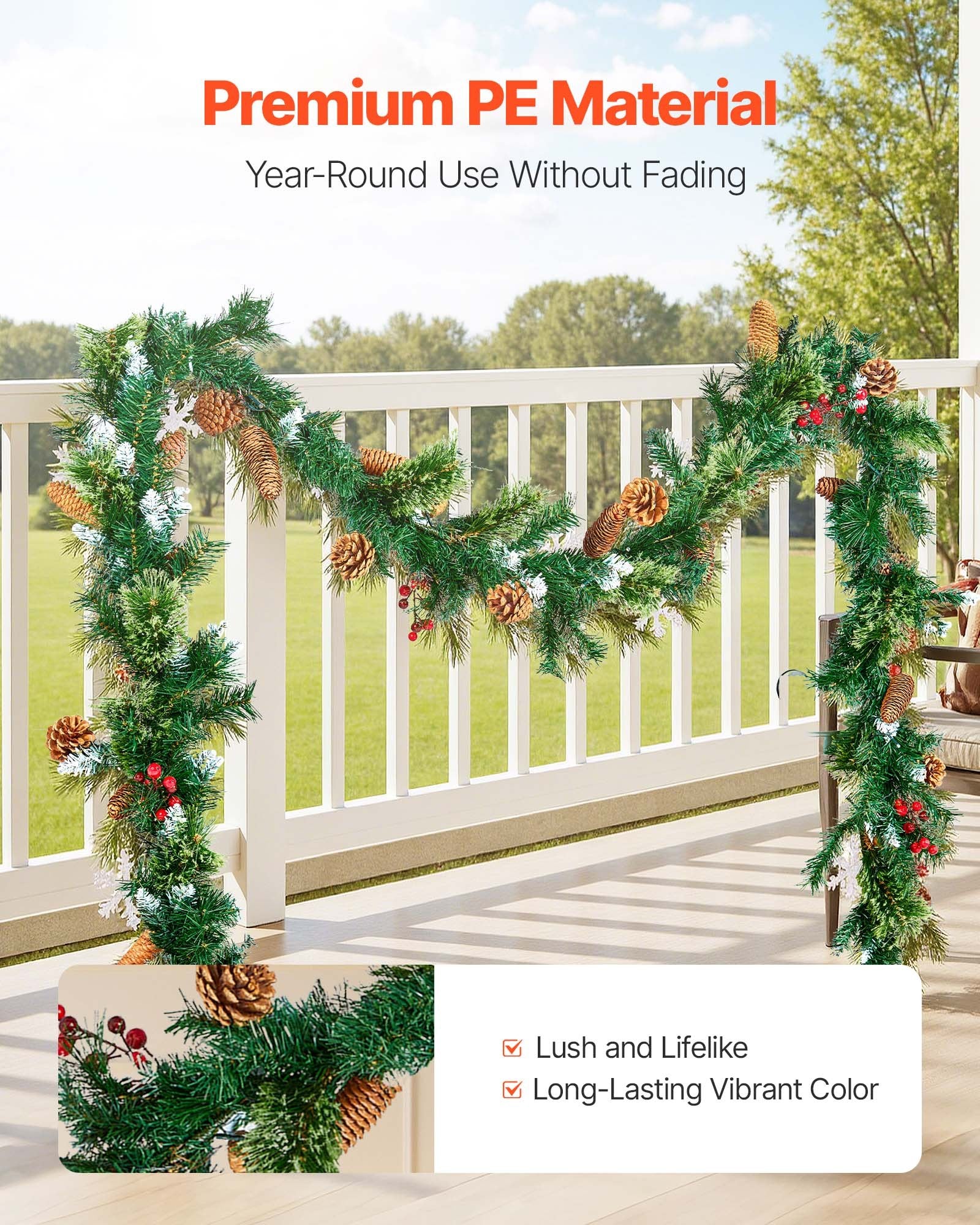 VEVOR Christmas Garland, 2750mm Artificial Christmas Garland with Light String, Faux Greenery Decoration with Berry Clusters, Pine Needles, Pine Cones, Realistic Xmas Collection for Mantel Fireplace-Occasions > Christmas > Christmas Wreaths & Garlands-PEROZ Accessories