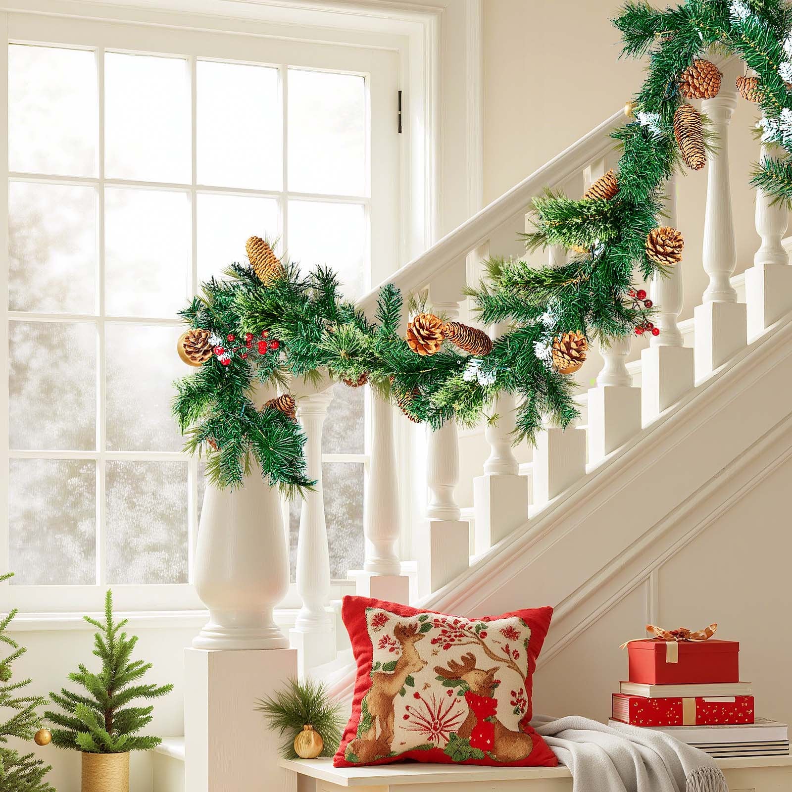 VEVOR Christmas Garland, 2750mm Artificial Christmas Garland with Light String, Faux Greenery Decoration with Berry Clusters, Pine Needles, Pine Cones, Realistic Xmas Collection for Mantel Fireplace-Occasions > Christmas > Christmas Wreaths & Garlands-PEROZ Accessories