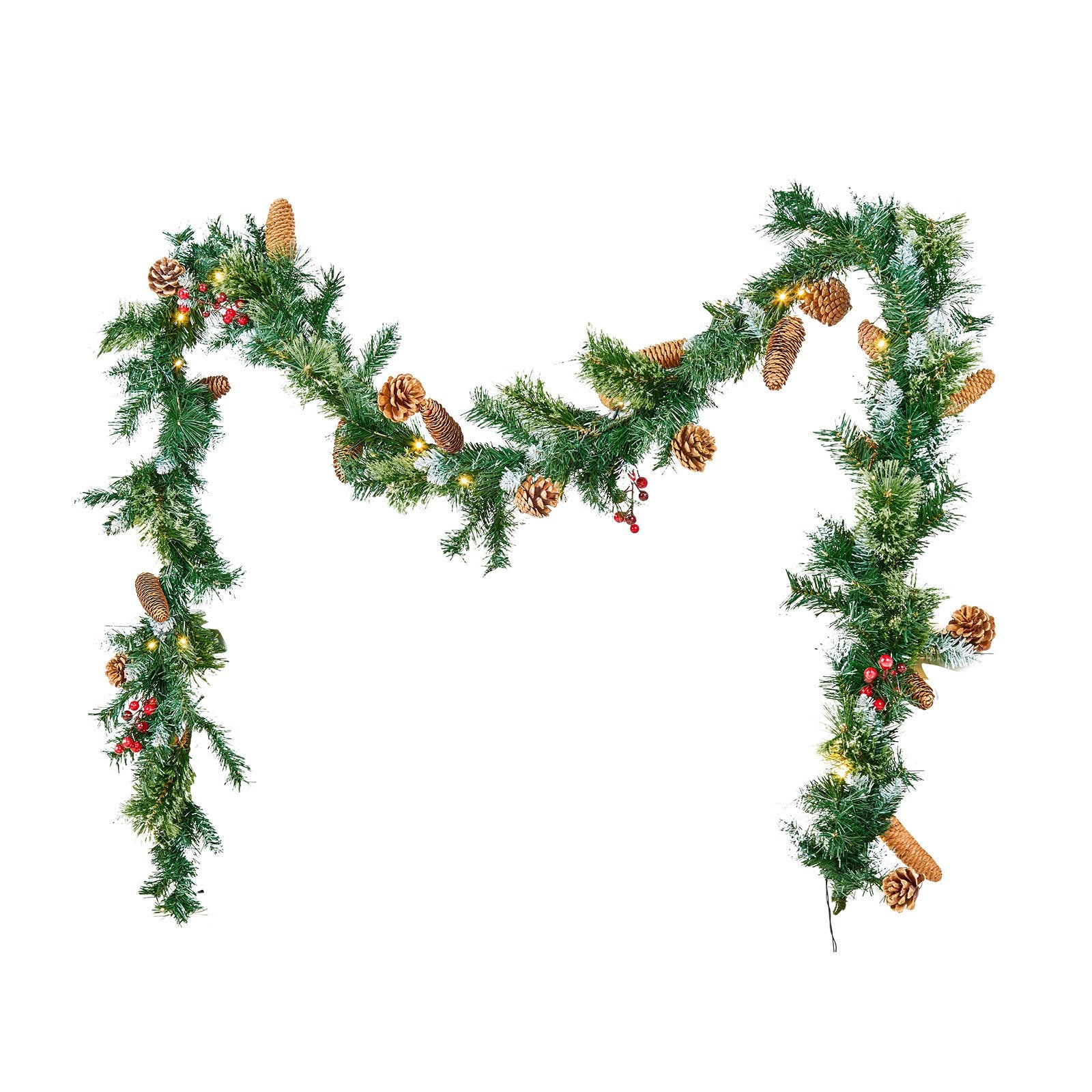 VEVOR Christmas Garland, 2750mm Artificial Christmas Garland with Light String, Faux Greenery Decoration with Berry Clusters, Pine Needles, Pine Cones, Realistic Xmas Collection for Mantel Fireplace-Occasions > Christmas > Christmas Wreaths & Garlands-PEROZ Accessories