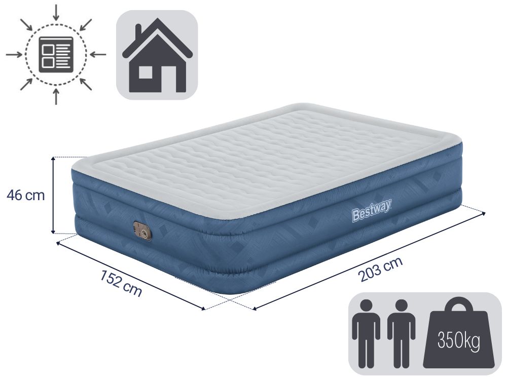Bestway 2.03m x 1.52m x 46cm Fortech Snugable Top Air Inflatable Mattress Queen Built-in AC Pump-Outdoor Recreation > Camping > Inflatable Mattresses-PEROZ Accessories
