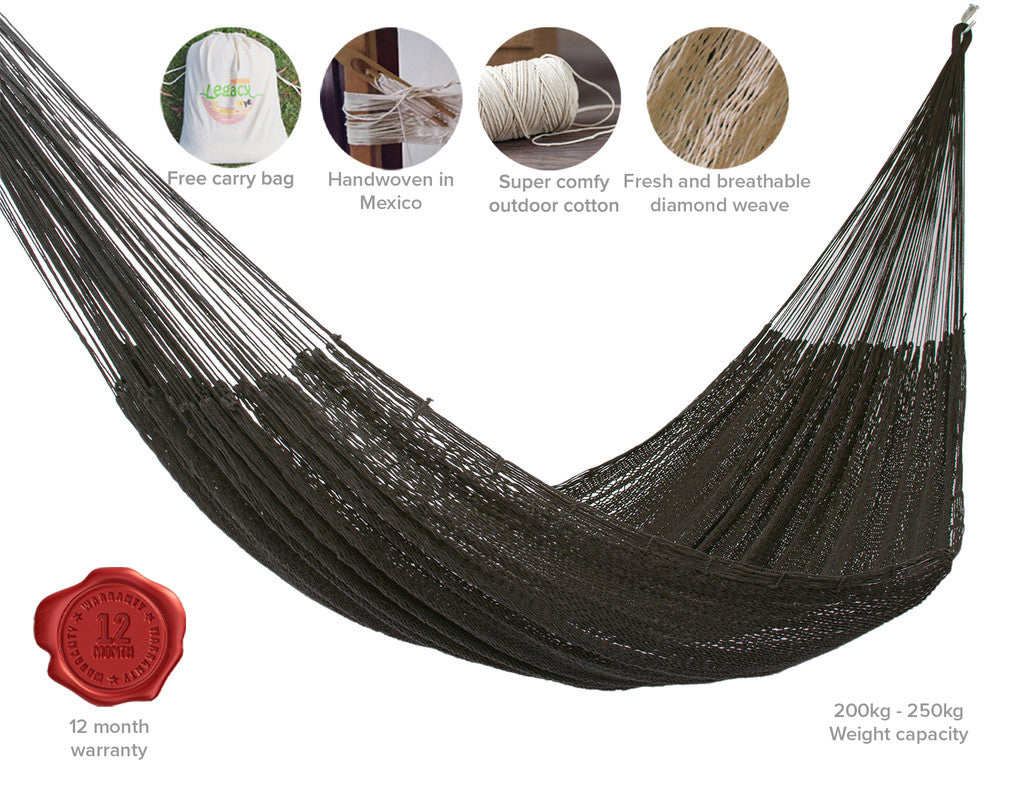 Outdoor undercover cotton Mayan Legacy hammock King size Black-Hammock-PEROZ Accessories
