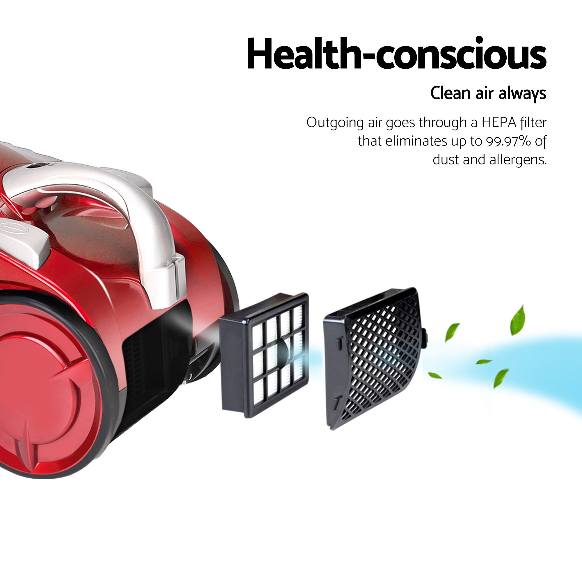 Devanti 2200W Bagless Vacuum Cleaner Red-Vacuum Cleaners-PEROZ Accessories