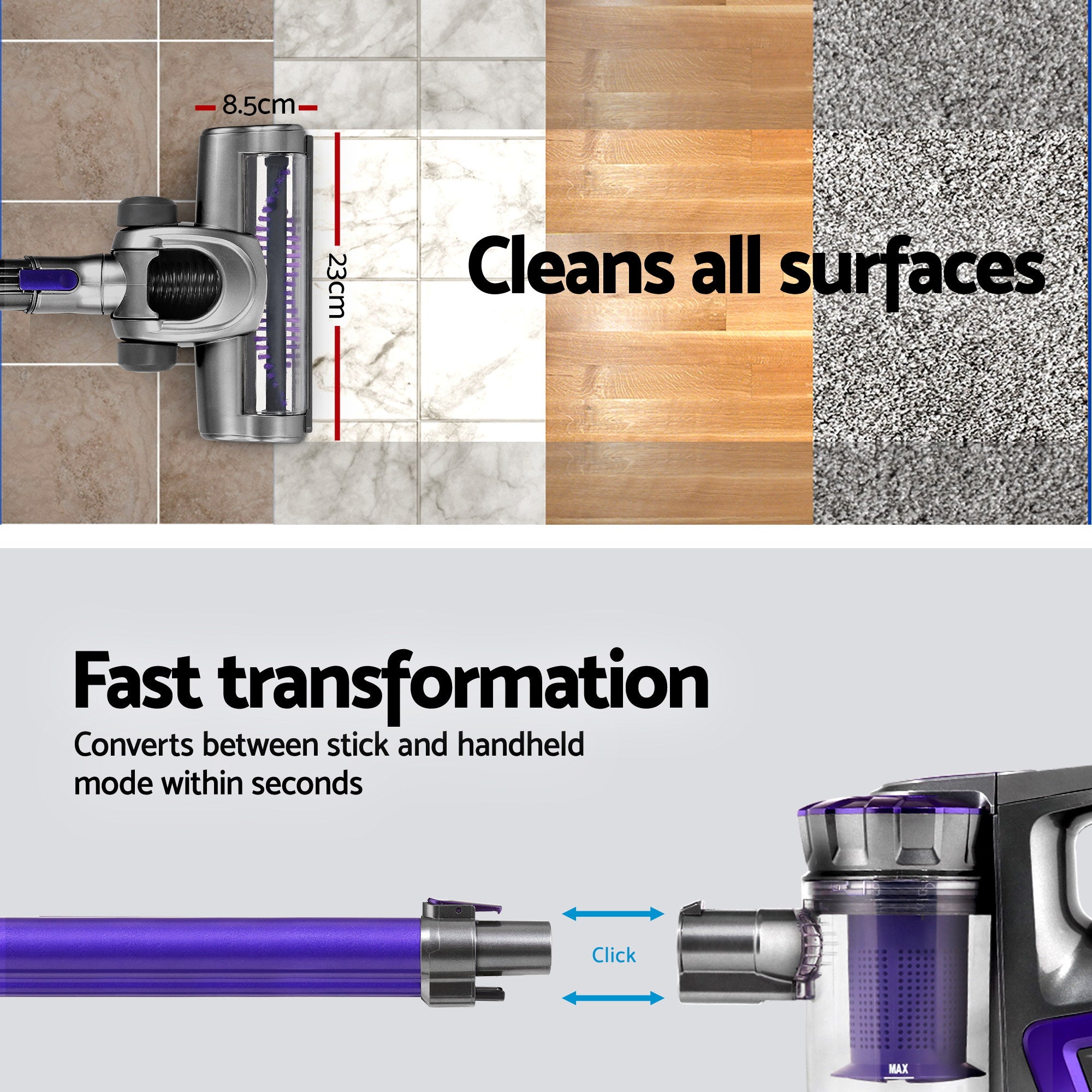 Devanti Stick Vacuum Cleaner Bagless Cordless 150W Purple-Vacuum Cleaners-PEROZ Accessories