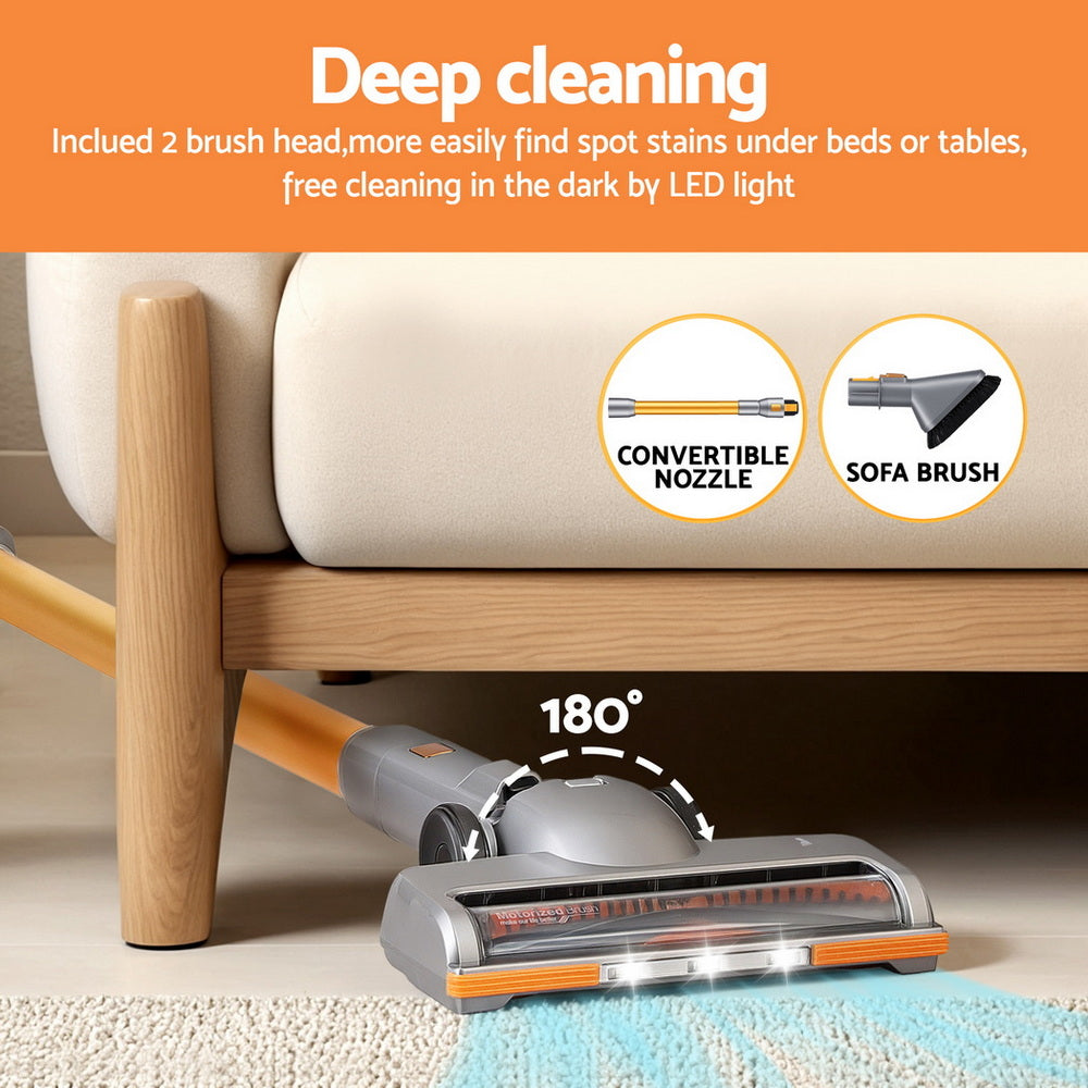 Devanti 300W Stick Vacuum Cleaner Cordless Self-Standing Golden-Appliances > Vacuum Cleaners > Vacuum Cleaner Accessories-PEROZ Accessories