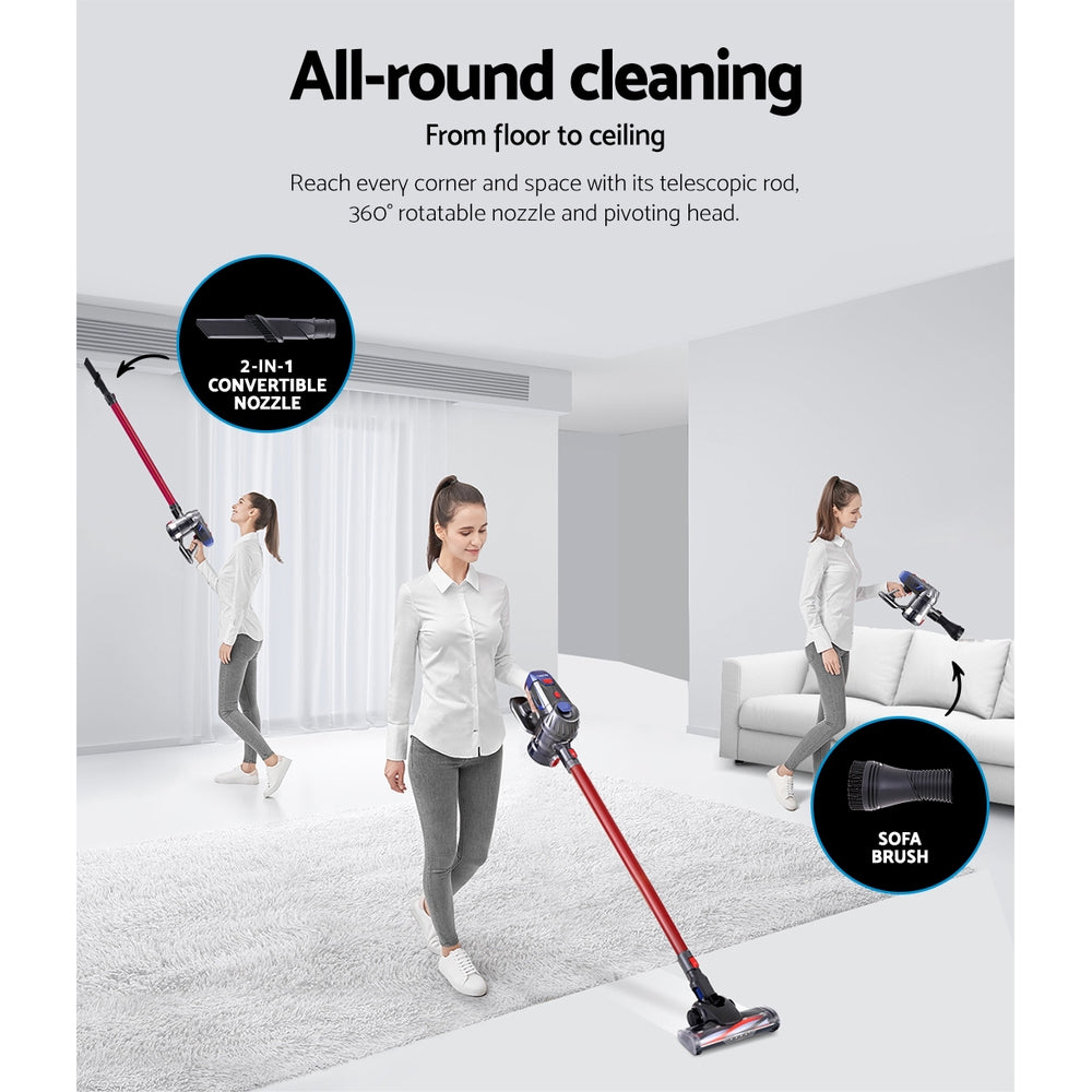 Devanti Stick Vacuum Cleaner HEPA Filter Red 150W-Vacuum Cleaners-PEROZ Accessories