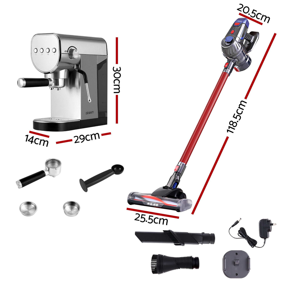 Devanti K7 Cordless Stick Vacuum Cleaner plus Coffee Maker Machine Espresso-Appliances > Vacuum Cleaners > Stick Vacuums-PEROZ Accessories