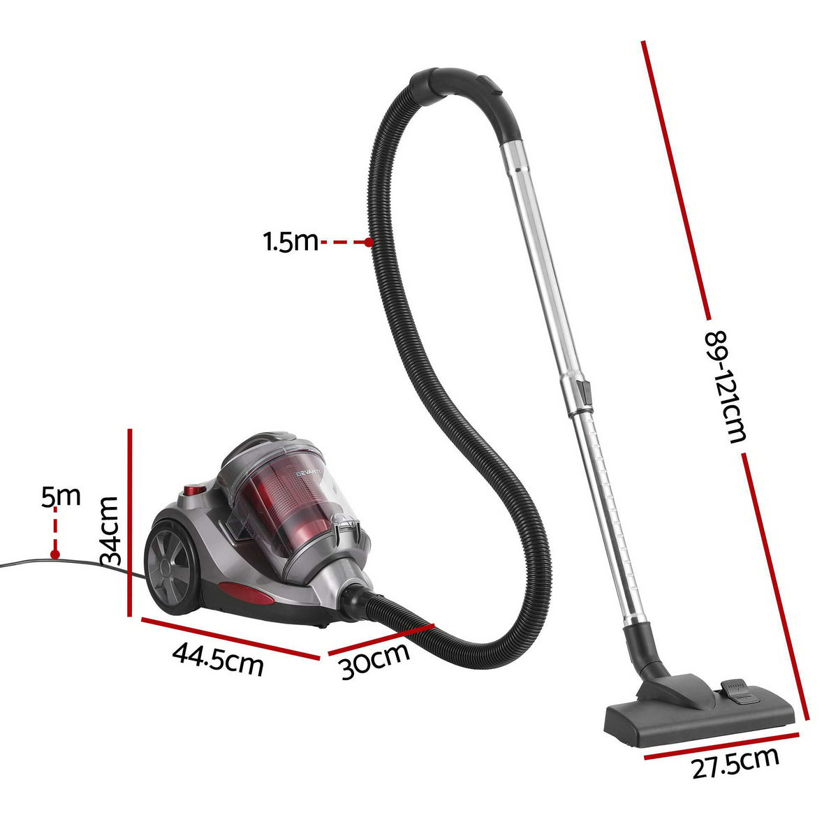Devanti Vacuum Cleaner Bagless Canister 2000W 25kPa Powerful Suction 4L-Appliances > Vacuum Cleaners > Stick Vacuums-PEROZ Accessories