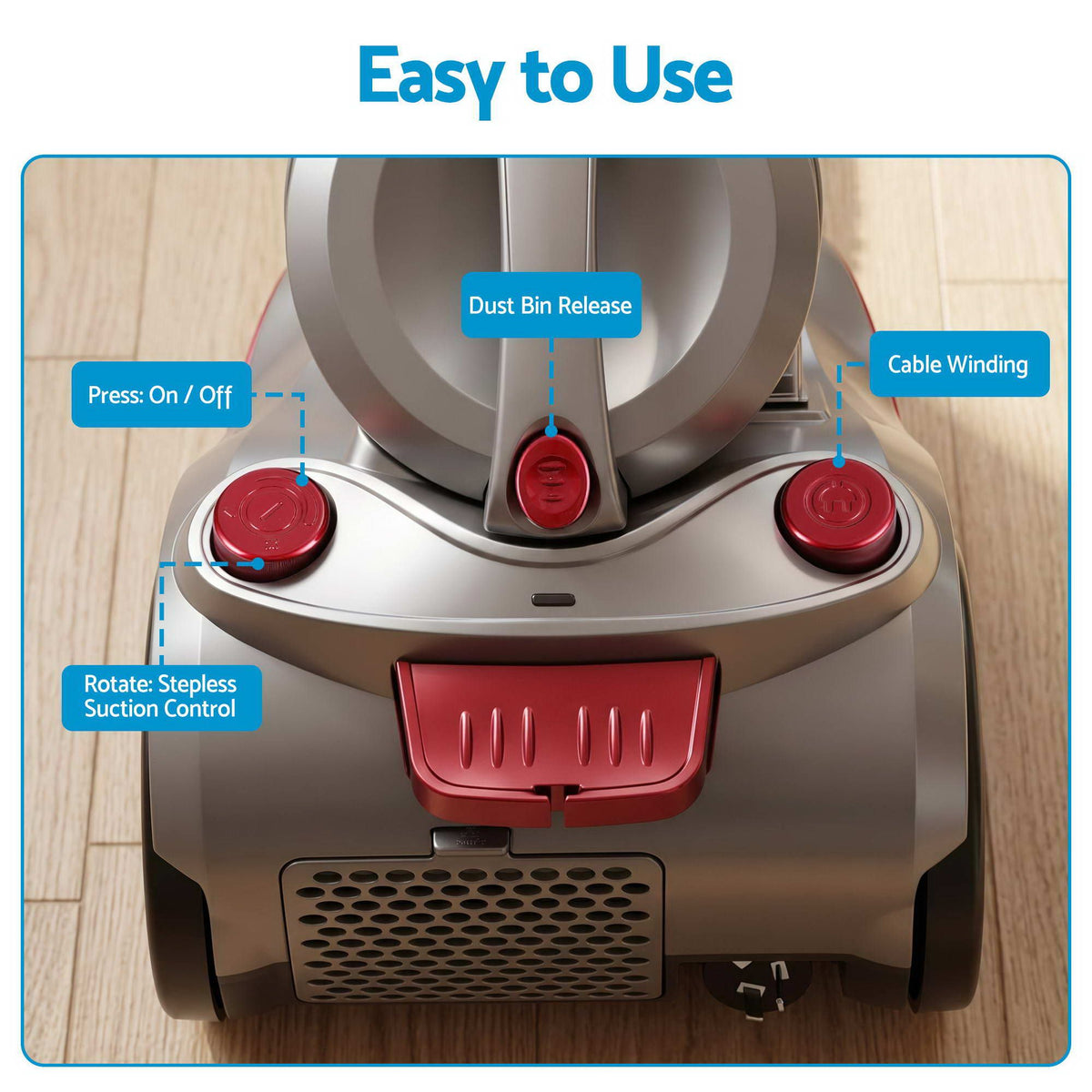 Devanti Vacuum Cleaner Bagless Canister 2000W 25kPa Powerful Suction 4L-Appliances > Vacuum Cleaners > Stick Vacuums-PEROZ Accessories