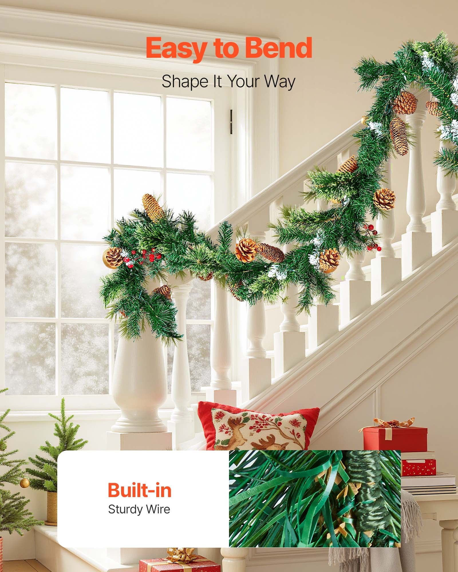 VEVOR Christmas Garland, 2750mm Artificial Christmas Garland with Light String, Faux Greenery Decoration with Berry Clusters, Pine Needles, Pine Cones, Realistic Xmas Collection for Mantel Fireplace-Occasions > Christmas > Christmas Wreaths & Garlands-PEROZ Accessories