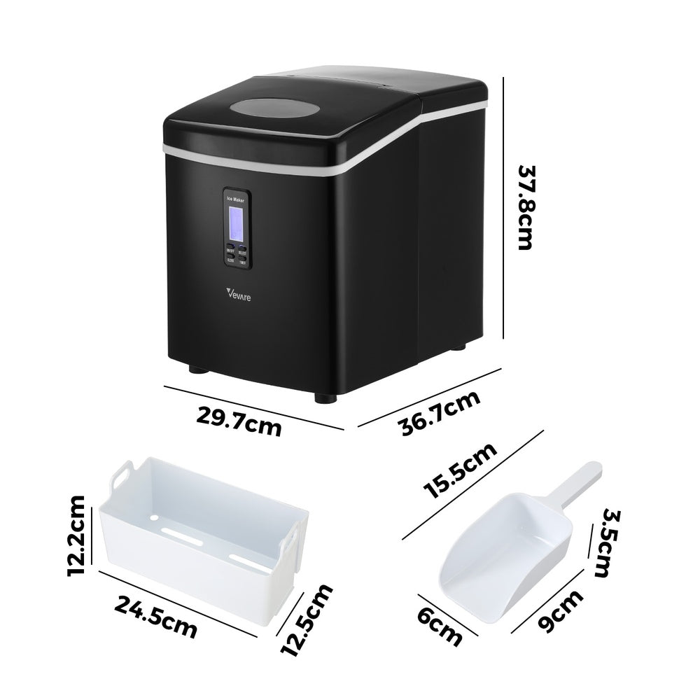 Vevare 3L Portable Ice Maker with Ice Cube Scoop 15kg Black-Ice Maker-PEROZ Accessories