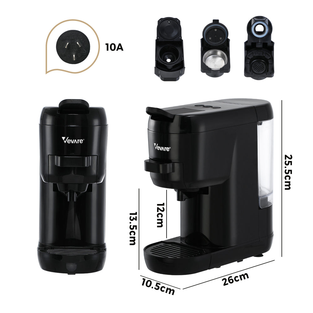 Vevare Capsule Coffee Machine 19 Bars 3-in-1 Nespresso Cafe Maker Black-Capsule Coffee Machine-PEROZ Accessories