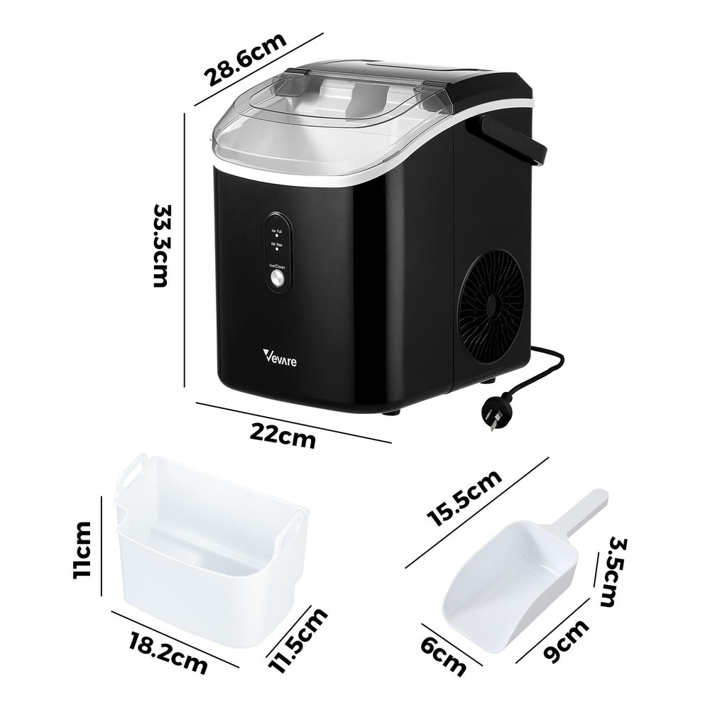 Vevare Nugget Portable Ice Maker with Ice Cube Scoop 15kg Black-Ice Maker-PEROZ Accessories