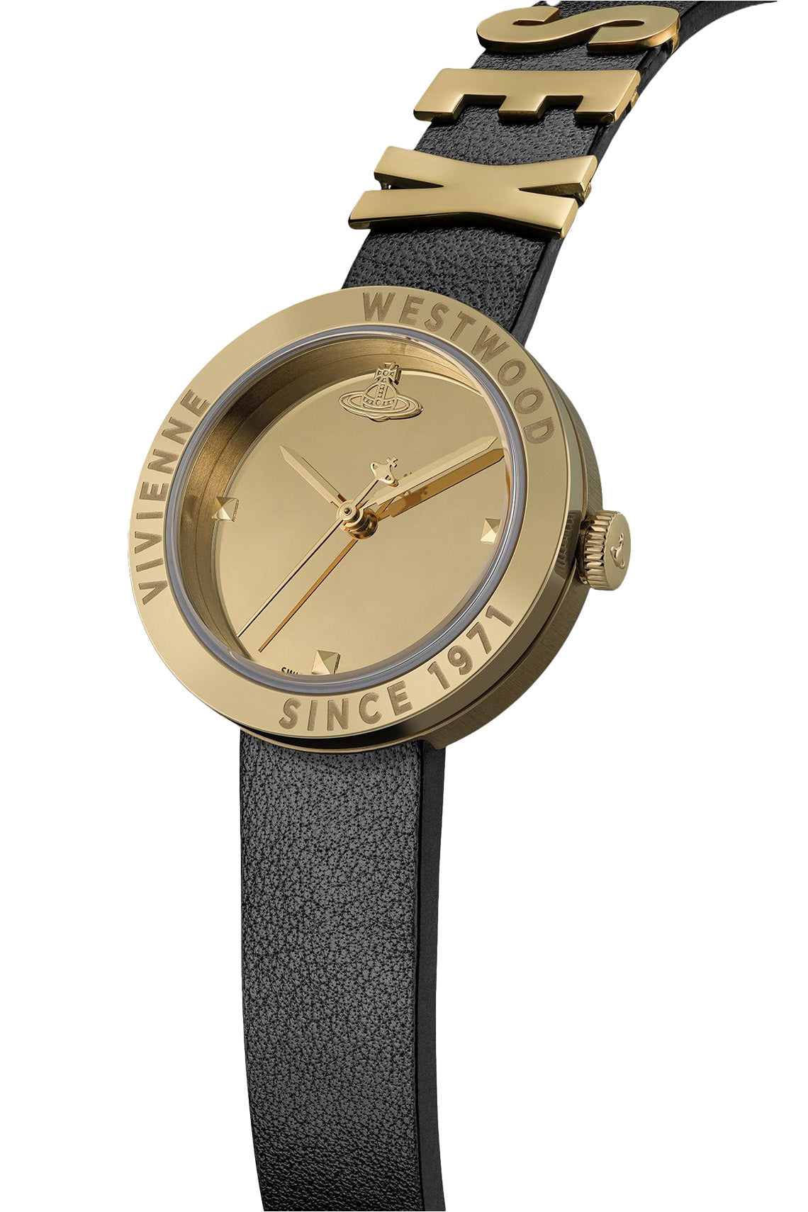 Vivienne Westwood Rebel Sex Gold Dial Black Leather Watch-PEROZ Accessories