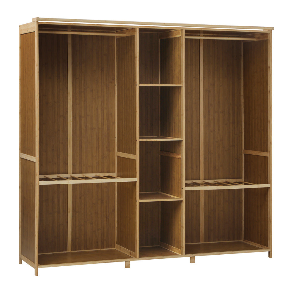 Oikiture Open Wardrobe Clothes Storage Hanging Rail Bamboo-Wardrobe-PEROZ Accessories