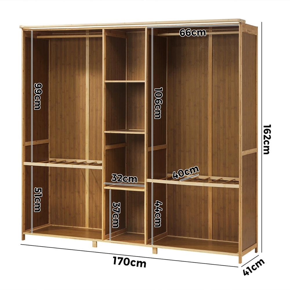 Oikiture Open Wardrobe Clothes Storage Hanging Rail Bamboo-Wardrobe-PEROZ Accessories
