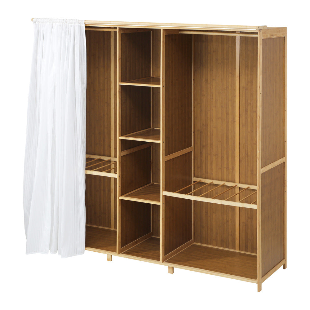 Oikiture Open Wardrobe Clothes Storage Hanging Rail Bamboo-Wardrobe-PEROZ Accessories