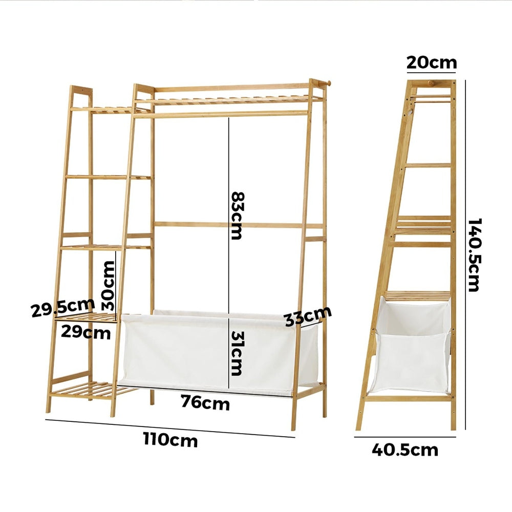 Oikiture Open Wardrobe Organiset with Hanging Rail and Laundry Bag Wardrobe Clothes Rack-Wardrobe-PEROZ Accessories