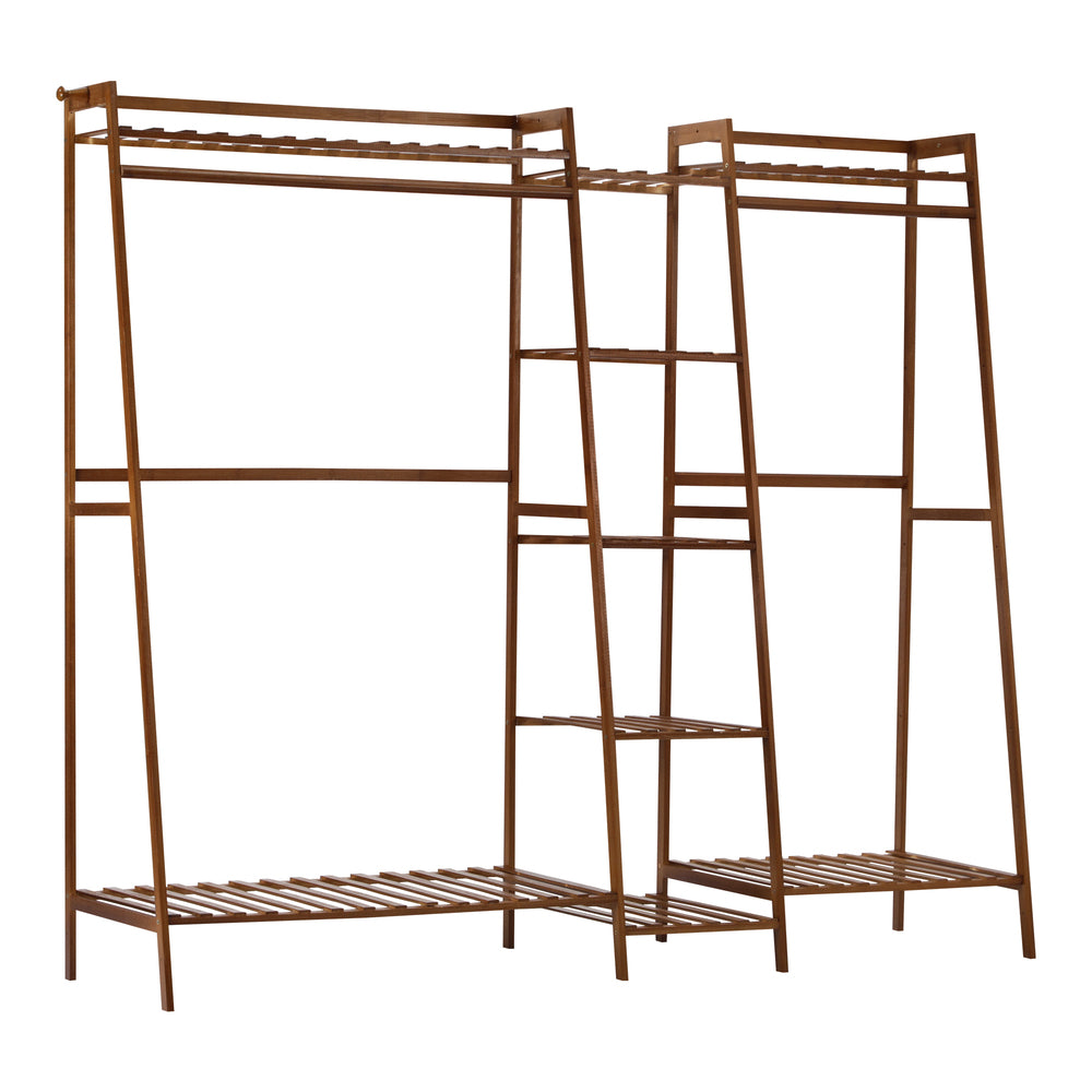 Oikiture Clothes Rack Open Wardrobe Hanging Rail Bamboo 9 Shelves-Wardrobe-PEROZ Accessories