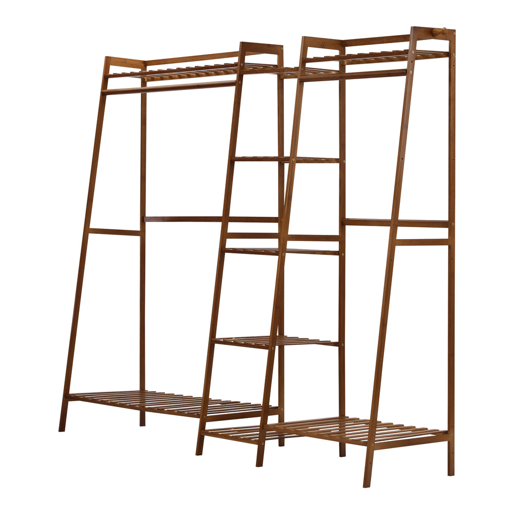 Oikiture Clothes Rack Open Wardrobe Hanging Rail Bamboo 9 Shelves-Wardrobe-PEROZ Accessories