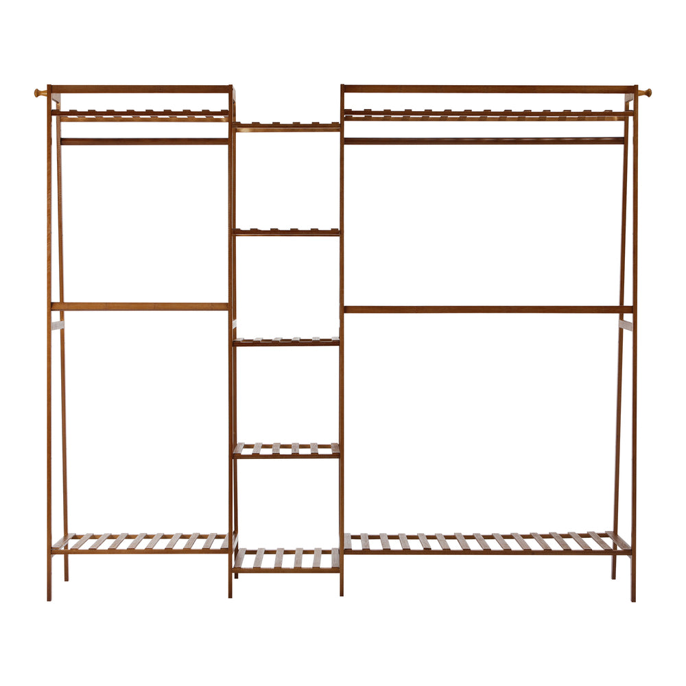 Oikiture Clothes Rack Open Wardrobe Hanging Rail Bamboo 9 Shelves-Wardrobe-PEROZ Accessories